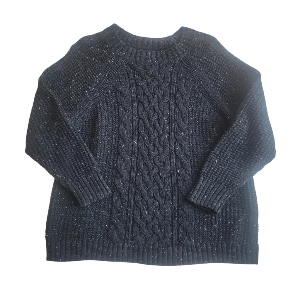 American Eagle Women's Cable Knit Sweater Speckled Black Size M